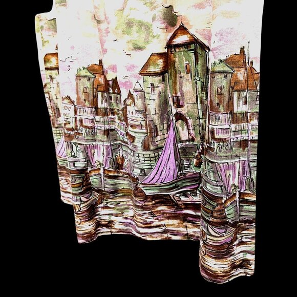 Lanz Originals 1980s Scenic Maxi Skirt Seine River 26"W Pastel Novelty Print - Picture 7 of 12